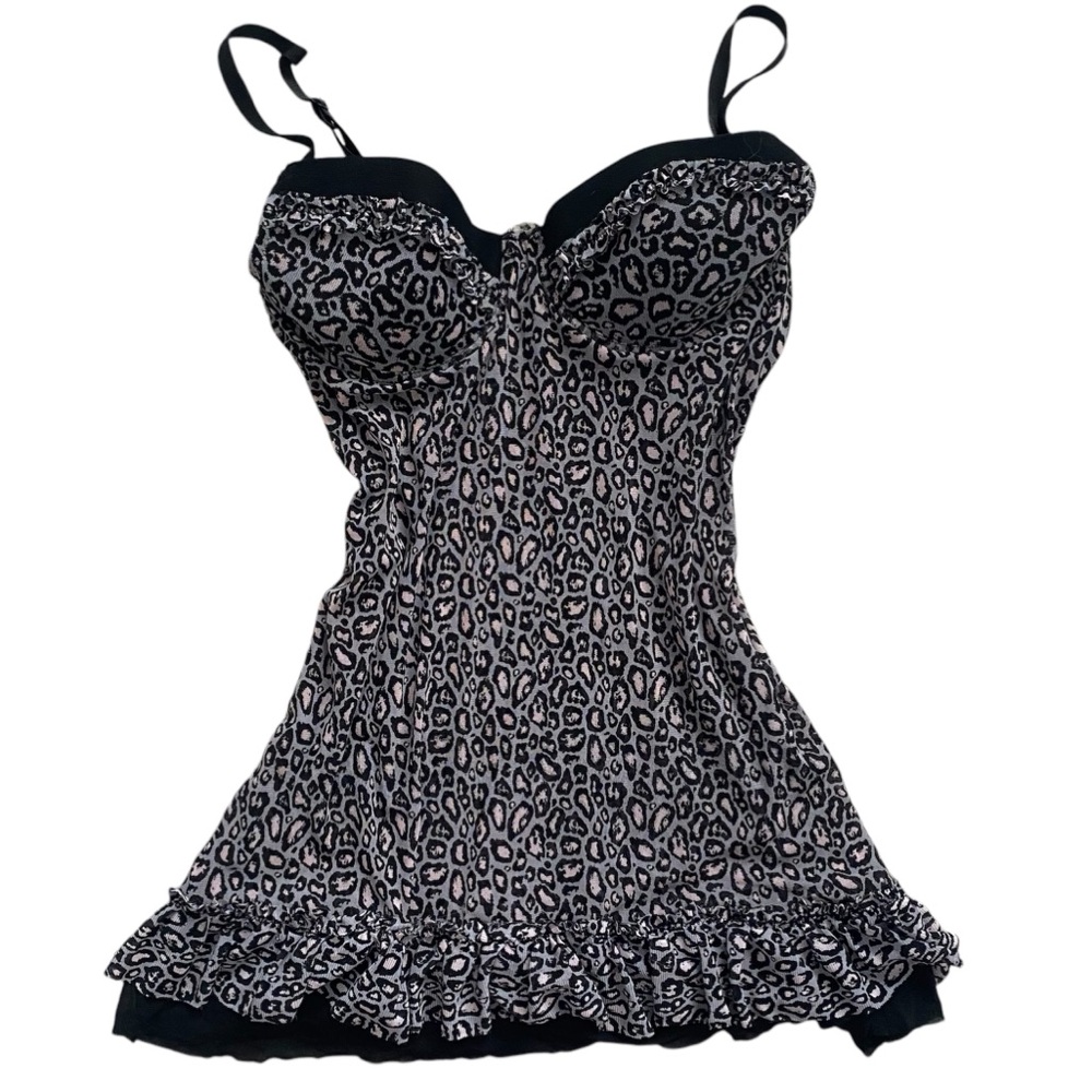 GREY,‎ BLACK AND PINK LEOPARD PRINT LINGERIE SHEER TEDDY SIZE SMALL